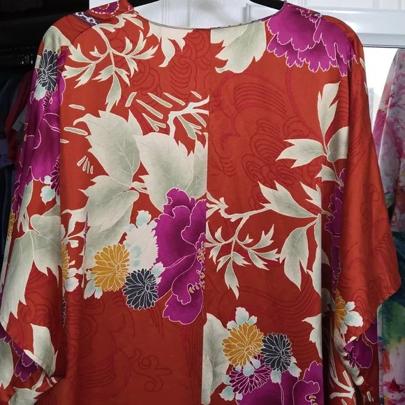 NATORI CAFTAN PINK ORANGE YELLOW ORIENTAL FLOWERS PAISLEY NIGHTGOWN LEISURE S - Picture 8 of 12